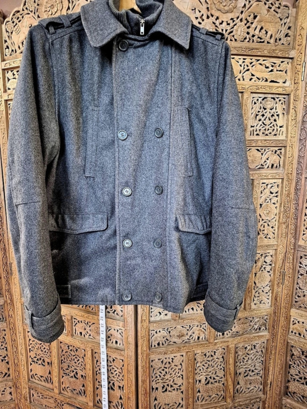 H & M Gray Wool Blend Pea Coat Size L